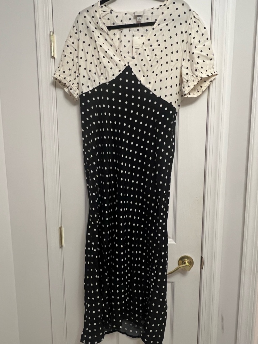 A New Day | Polka Dot V-Neck Midi Dress in Black and Cream - Picture 3 of 13